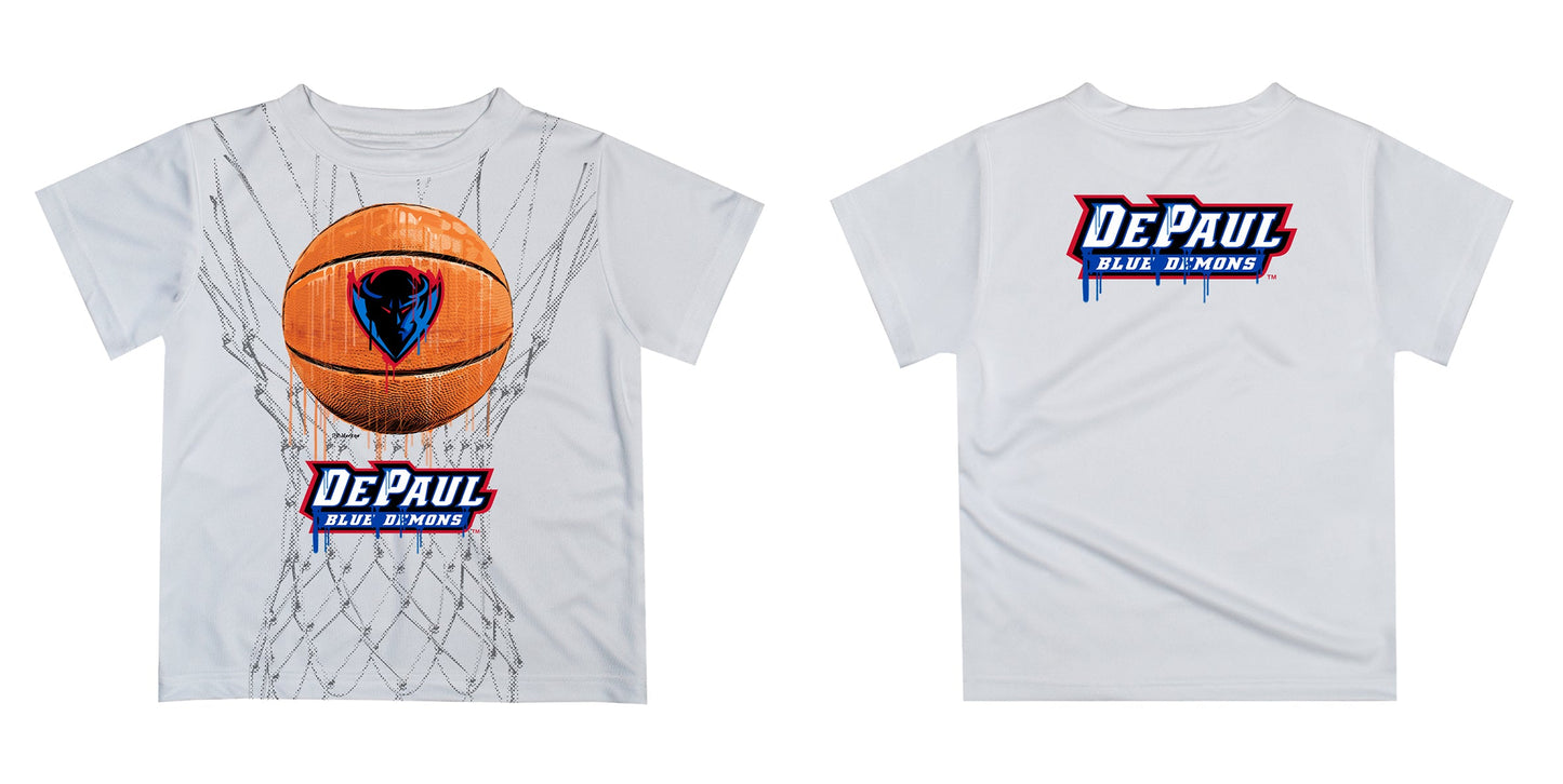 Depaul Blue Demons Original Dripping Basketball White T-Shirt by Vive La Fete