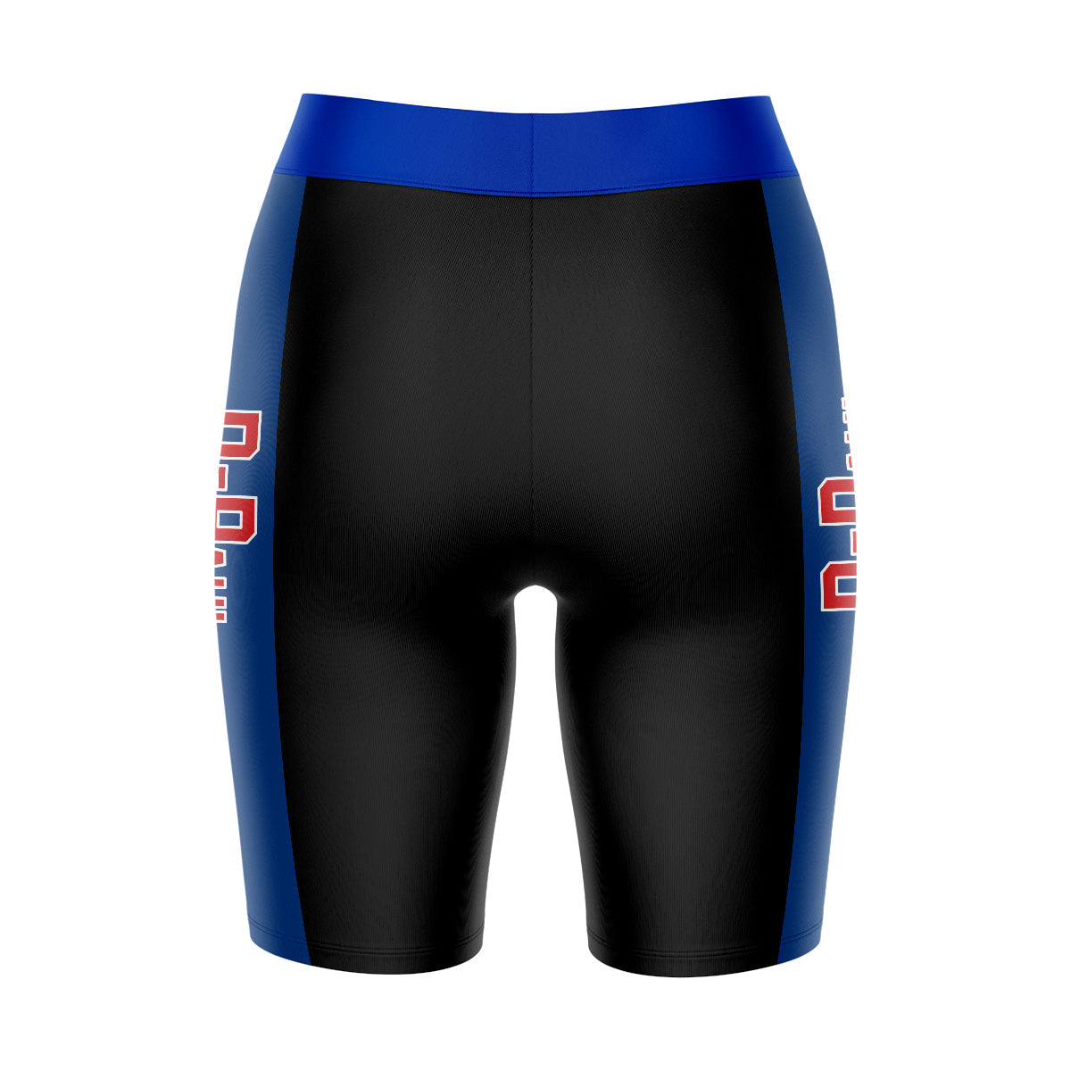 Depaul Blue Demons Vive La Fete Game Day Logo on Waistband and Blue Stripes Black Women Bike Short 9 Inseam"