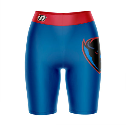 Depaul Blue Demons Vive La Fete Game Day Logo on Thigh and Waistband Blue and Red Women Bike Short 9 Inseam