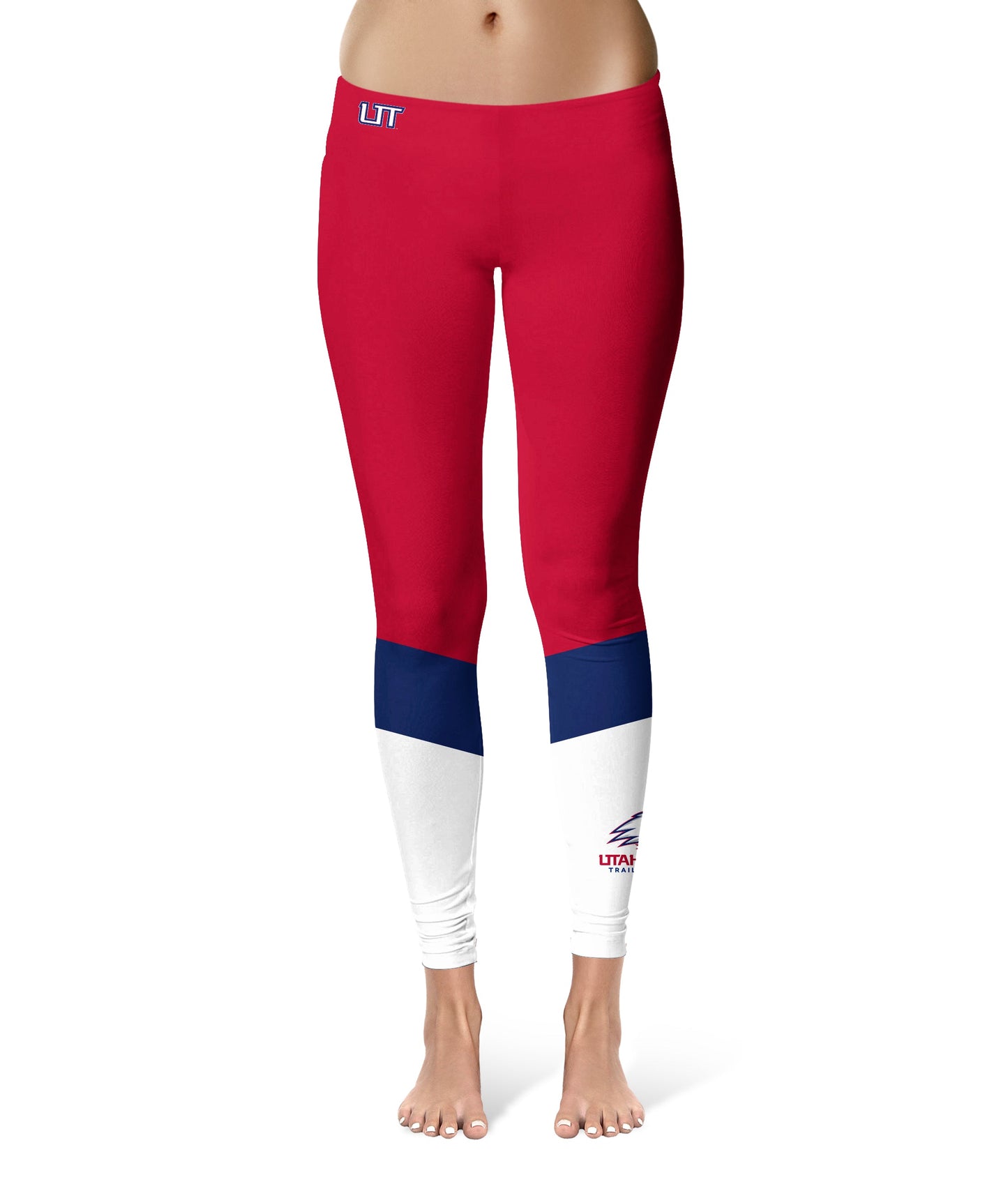 Utah Tech Trailblazers Vive La Fete Game Day Collegiate Ankle Color Block Women Red White Yoga Leggings