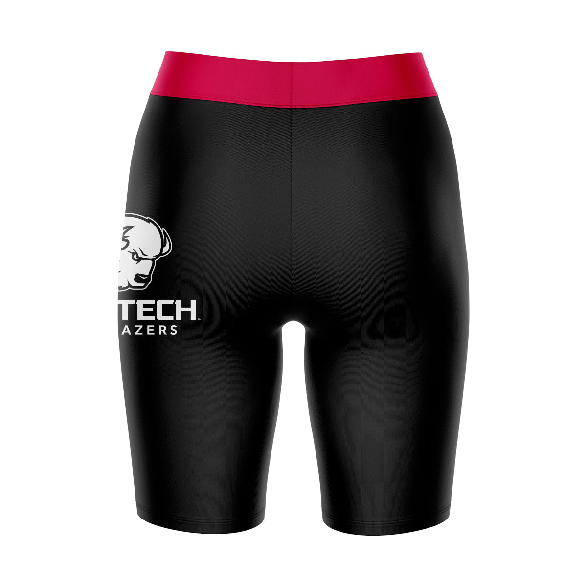 Utah Tech Trailblazers Vive La Fete Game Day Logo on Thigh and Waistband Black and Red Women Bike Short 9 Inseam