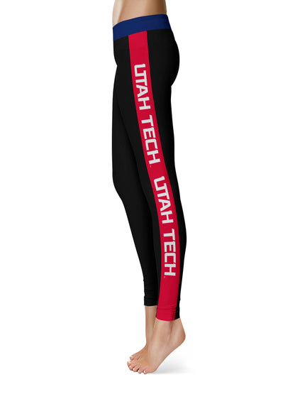 Utah Tech University Trailblazers Vive La Fete Game Day Collegiate Red Stripes Women Black Yoga Leggings 2 Waist Tights