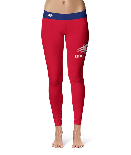 Utah Tech Trailblazers Vive La Fete Game Day Collegiate Logo on Thigh Red Women Yoga Leggings 2.5 Waist Tights