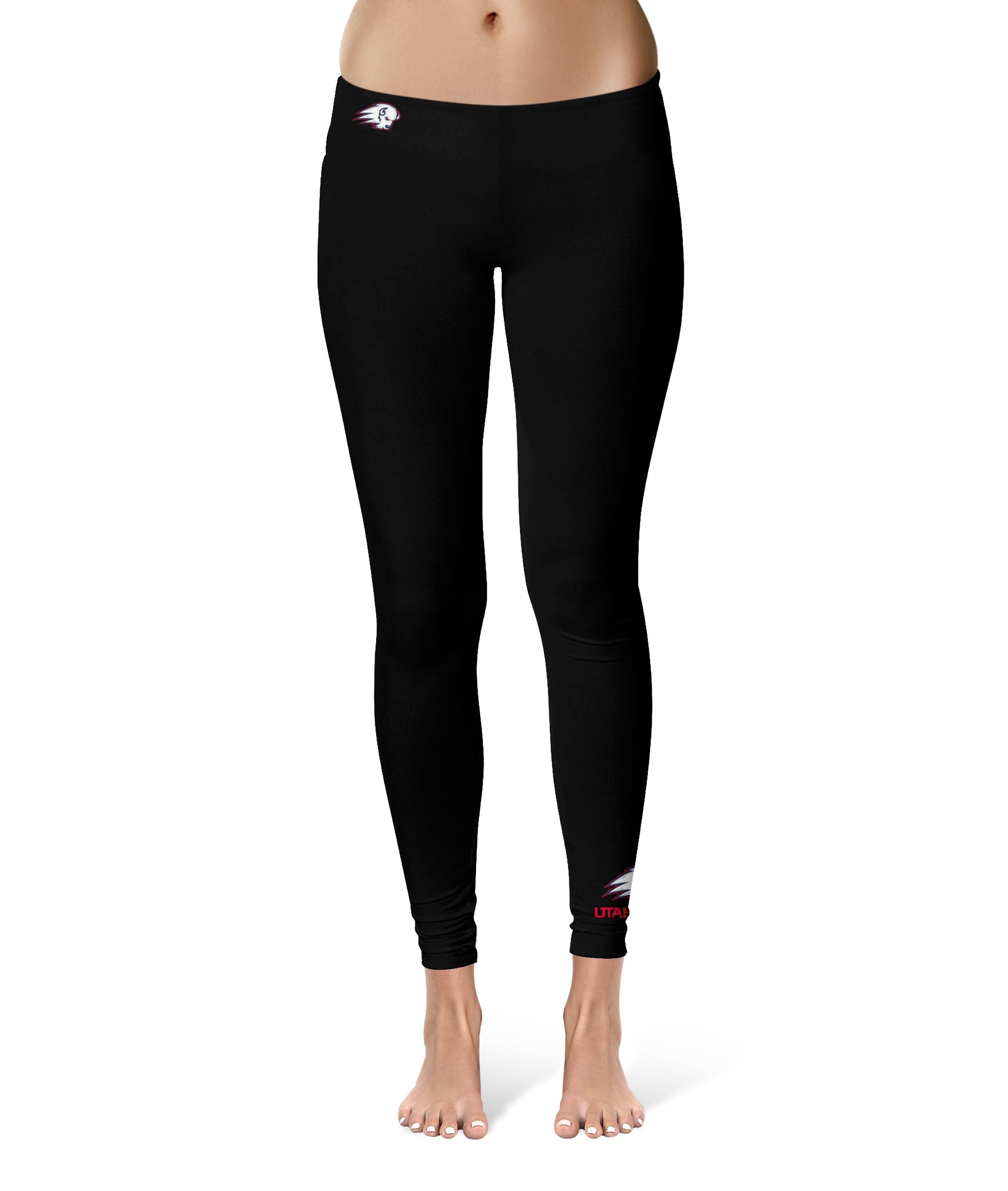 Utah Tech Trailblazers Vive La Fete Game Day Collegiate Logo at Ankle Women Black Yoga Leggings 2.5 Waist Tights