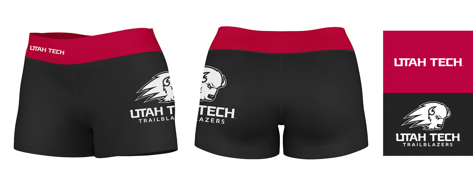 Utah Tech Trailblazers Vive La Fete Logo on Thigh & Waistband Black & Red Women Yoga Booty Workout Shorts 3.75 Inseam - Vive La F̻te - Online Apparel Store