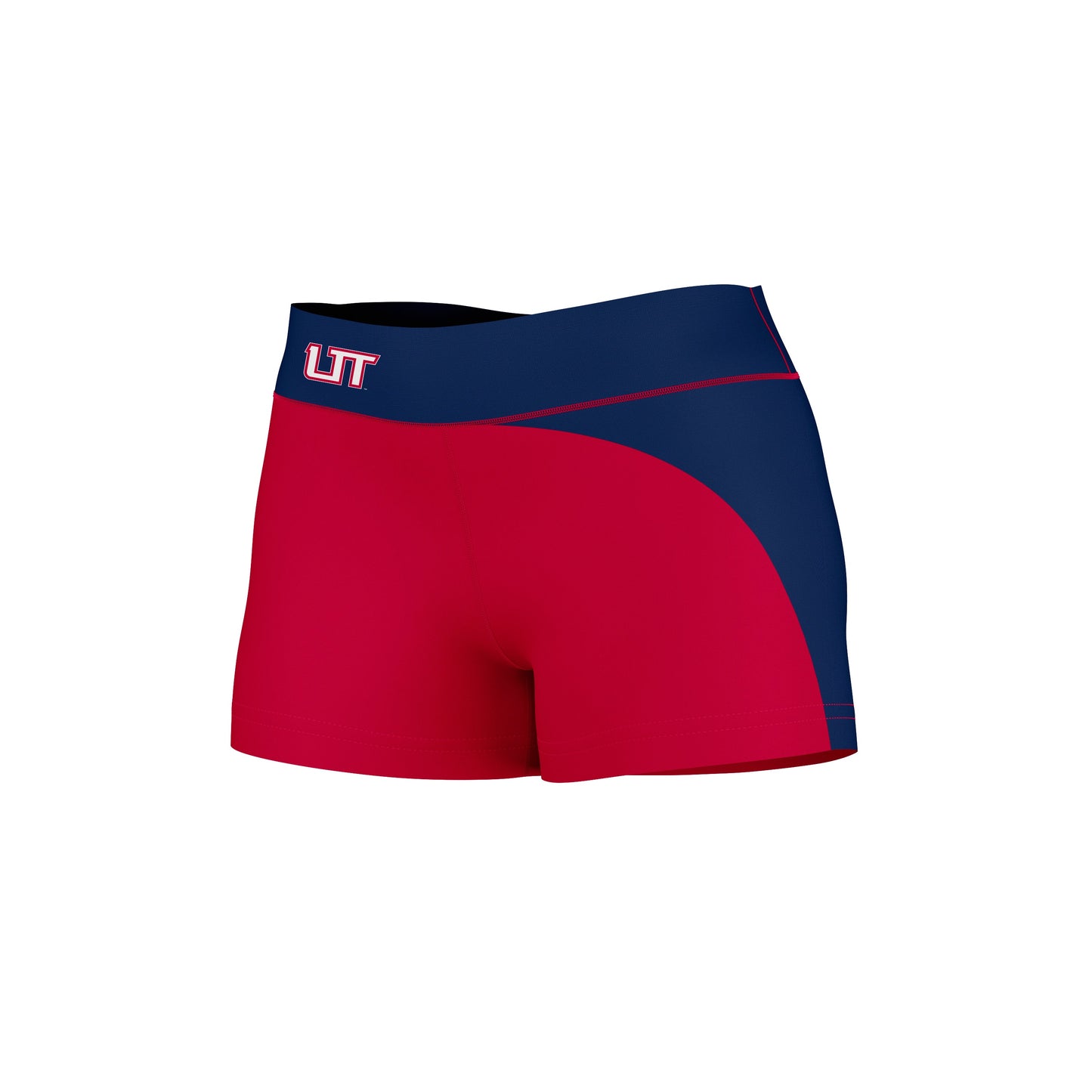 Utah Tech Trailblazers Vive La Fete Collegiate Waist Color Block Women Red Blue Optimum Yoga Short - Vive La F̻te - Online Apparel Store