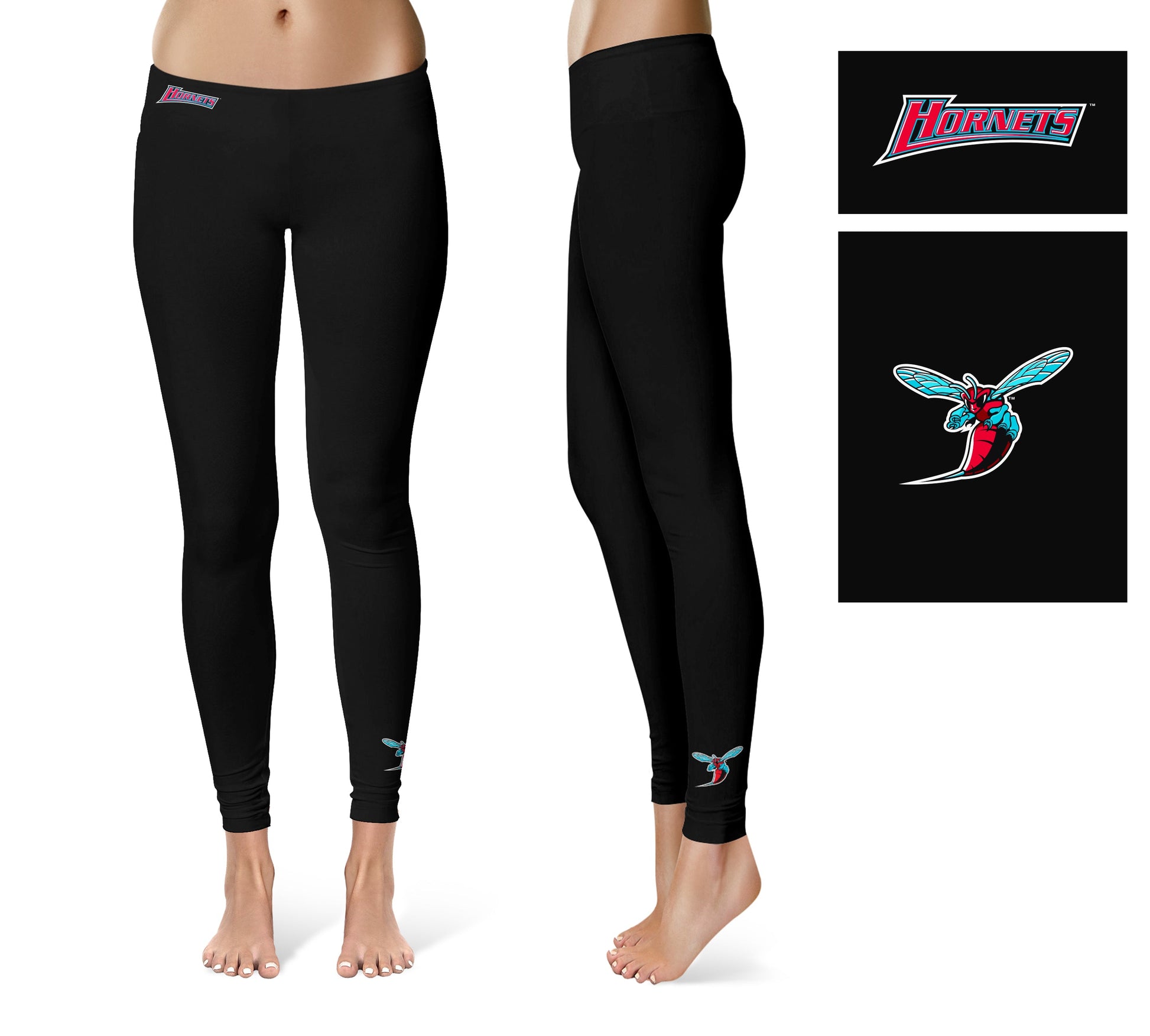 Delaware State Hornets Vive La Fete Game Day Collegiate Logo at Ankle Women Black Yoga Leggings 2.5 Waist Tights