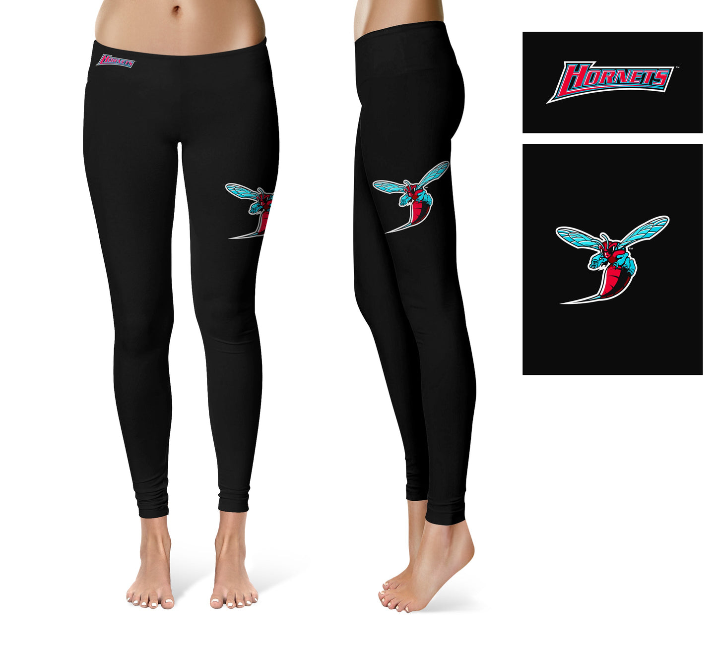 Delaware State Hornets Vive La Fete Collegiate Large Logo on Thigh Women Black Yoga Leggings 2.5 Waist Tights