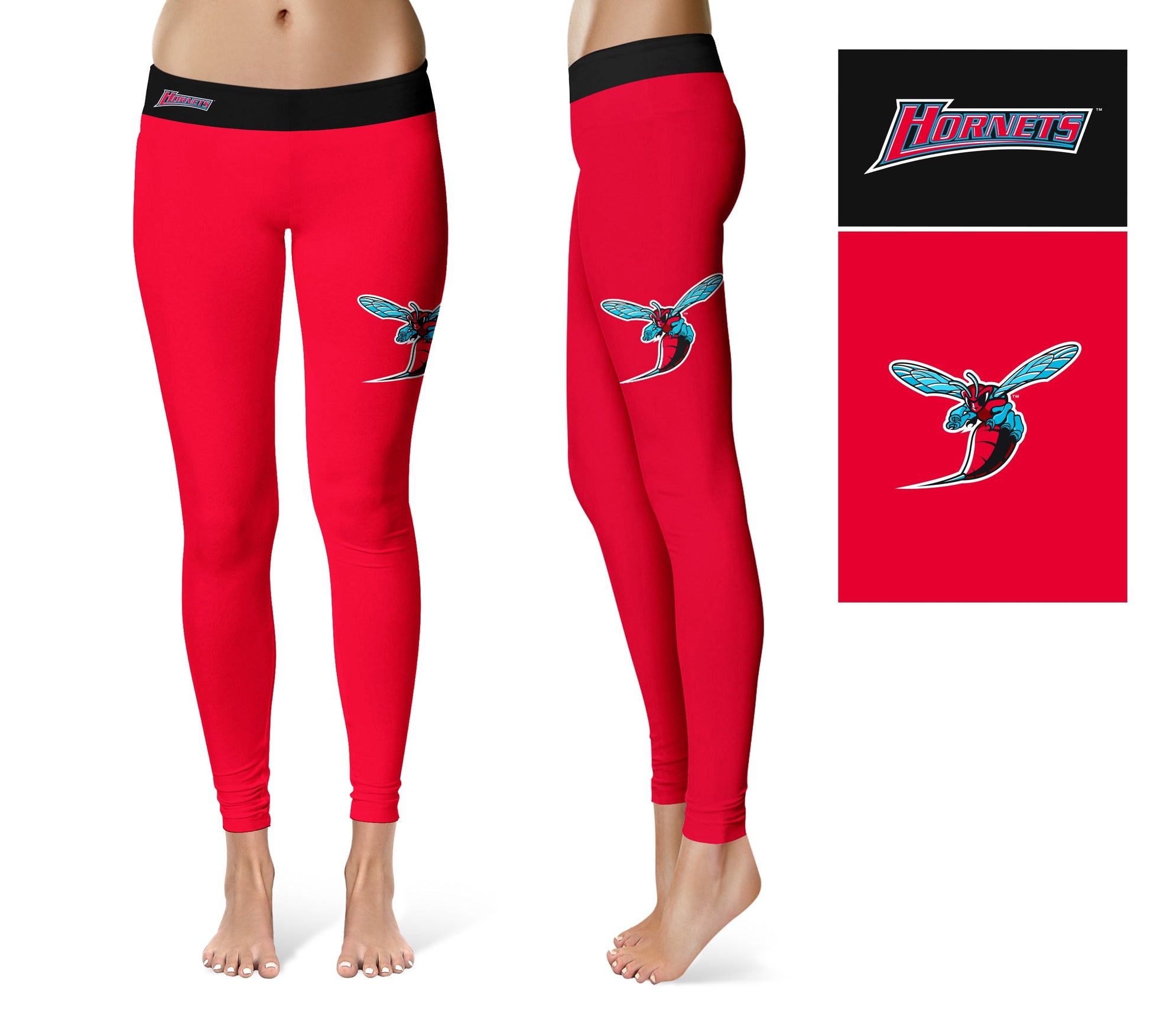 Delaware State Hornets Vive La Fete Game Day Collegiate Logo on Thigh Red Women Yoga Leggings 2.5 Waist Tights