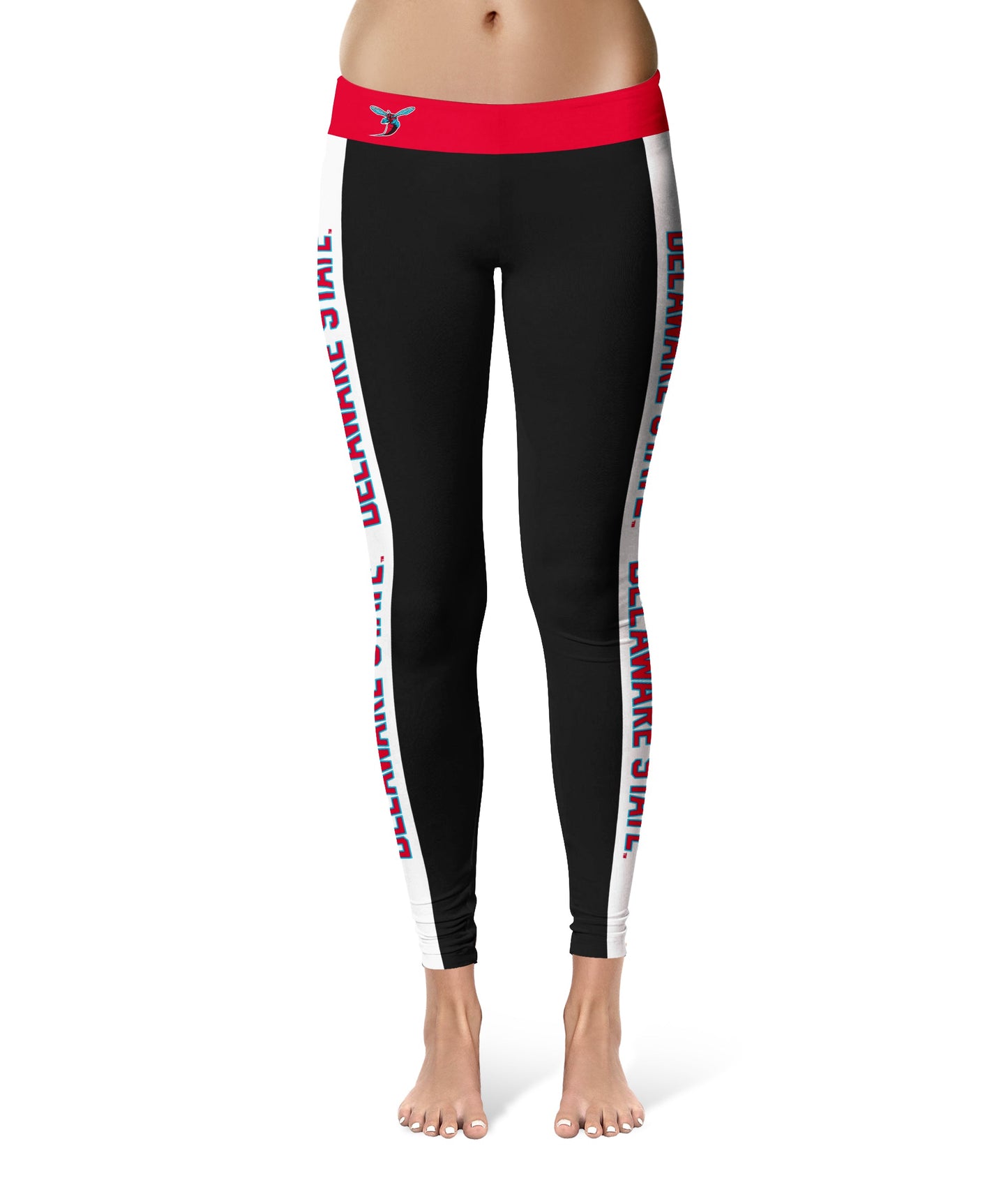 Delaware State Hornets Vive La Fete Game Day Collegiate White Stripes Women Black Yoga Leggings 2 Waist Tights