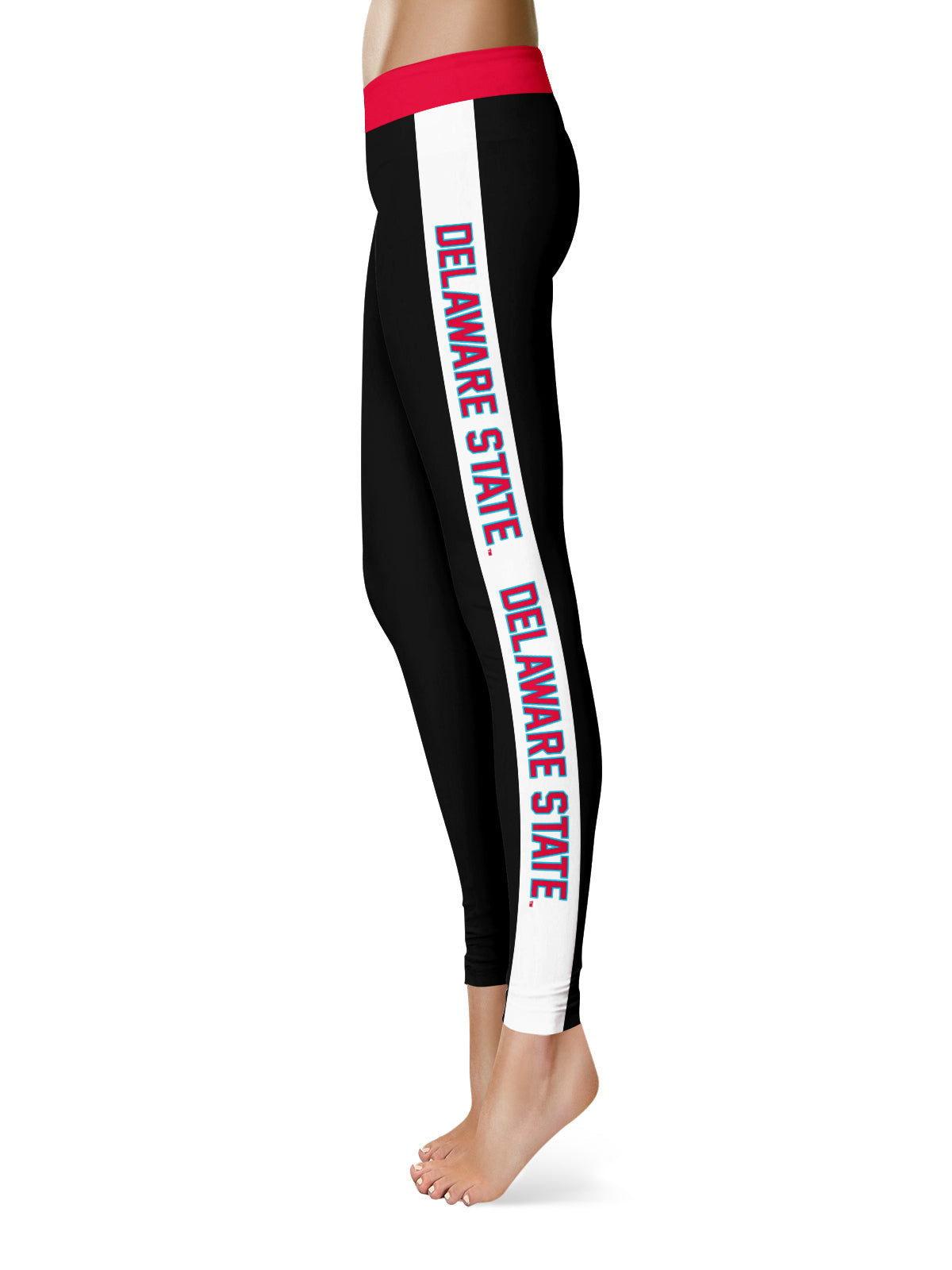 Delaware State Hornets Vive La Fete Game Day Collegiate White Stripes Women Black Yoga Leggings 2 Waist Tights