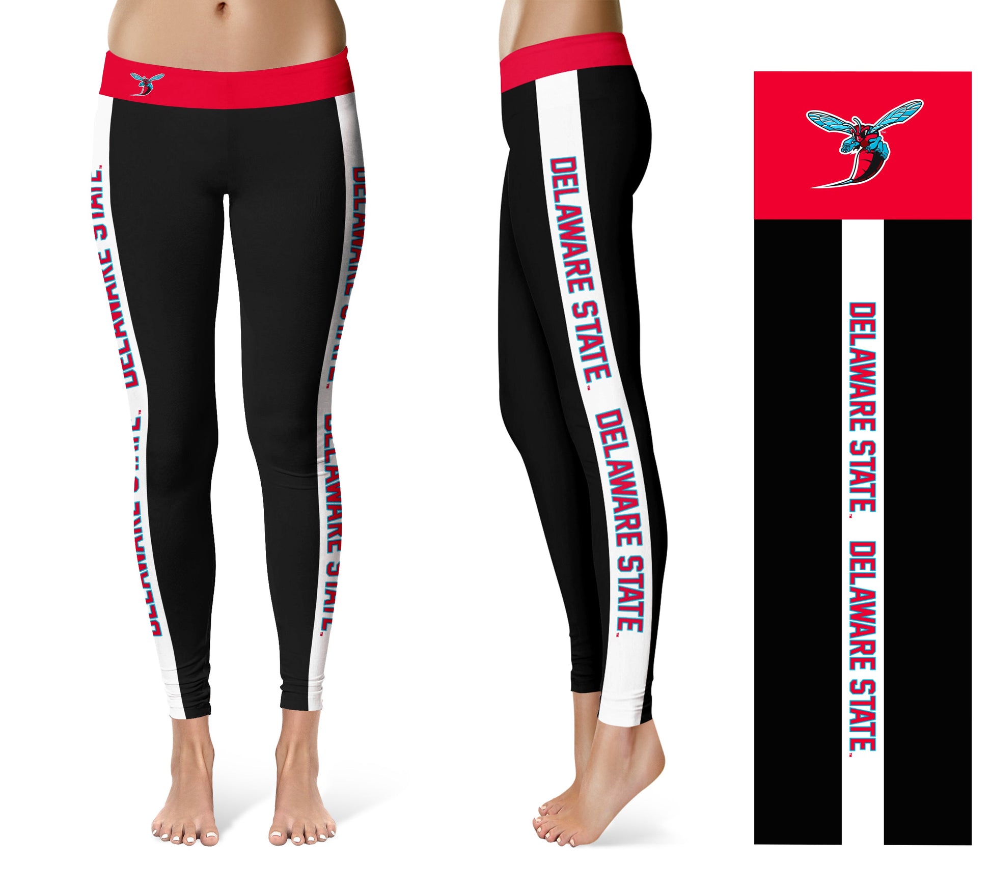 Delaware State Hornets Vive La Fete Game Day Collegiate White Stripes Women Black Yoga Leggings 2 Waist Tights