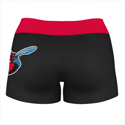 Delaware State Hornets Vive La Fete Logo on Thigh & Waistband Black & Red Women Yoga Booty Workout Shorts 3.75 Inseam - Vive La F̻te - Online Apparel Store