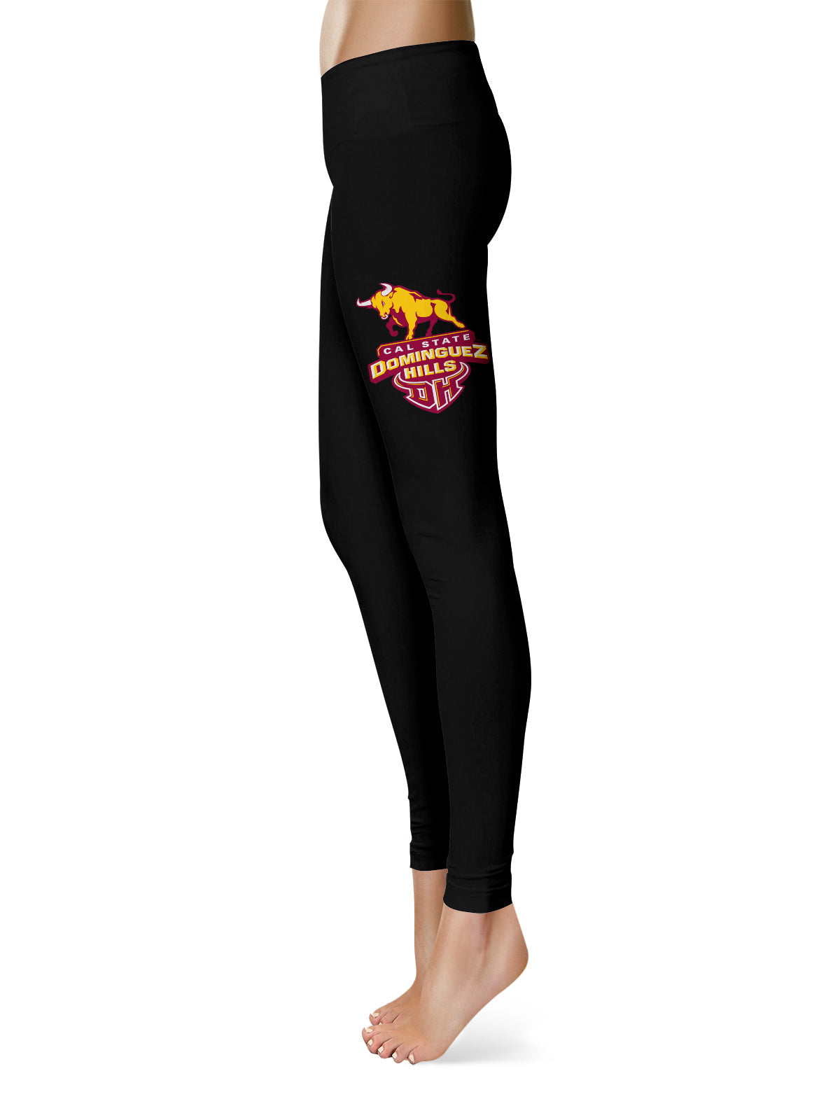 Cal State Dominguez Hills DH Vive La Fete Collegiate Large Logo on Thigh Women Black Yoga Leggings 2.5 Waist Tights