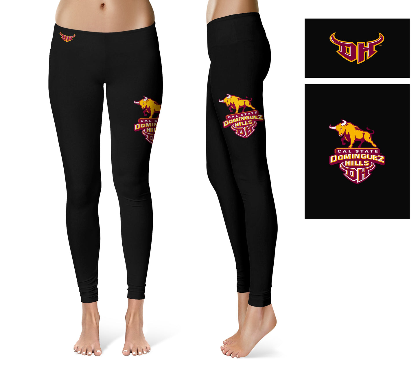 Cal State Dominguez Hills DH Vive La Fete Collegiate Large Logo on Thigh Women Black Yoga Leggings 2.5 Waist Tights