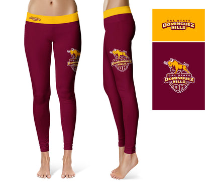 Cal State Dominguez Hills DH Toros Vive La Fete Collegiate Logo on Thigh Maroon Women Yoga Leggings 2.5 Waist Tights