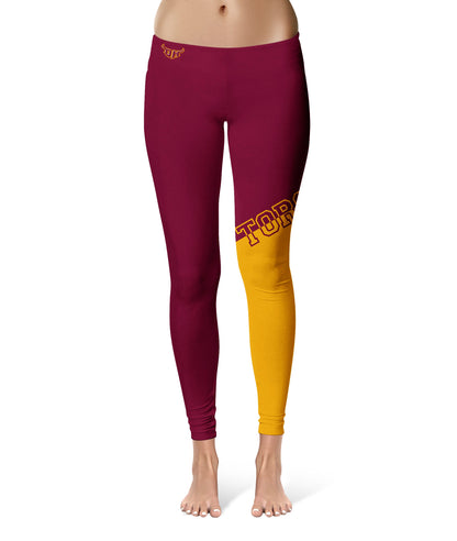 Cal State Dominguez Hills DH Toros Vive La Fete Game Day Collegiate Leg Color Block Women Red Black Yoga Leggings