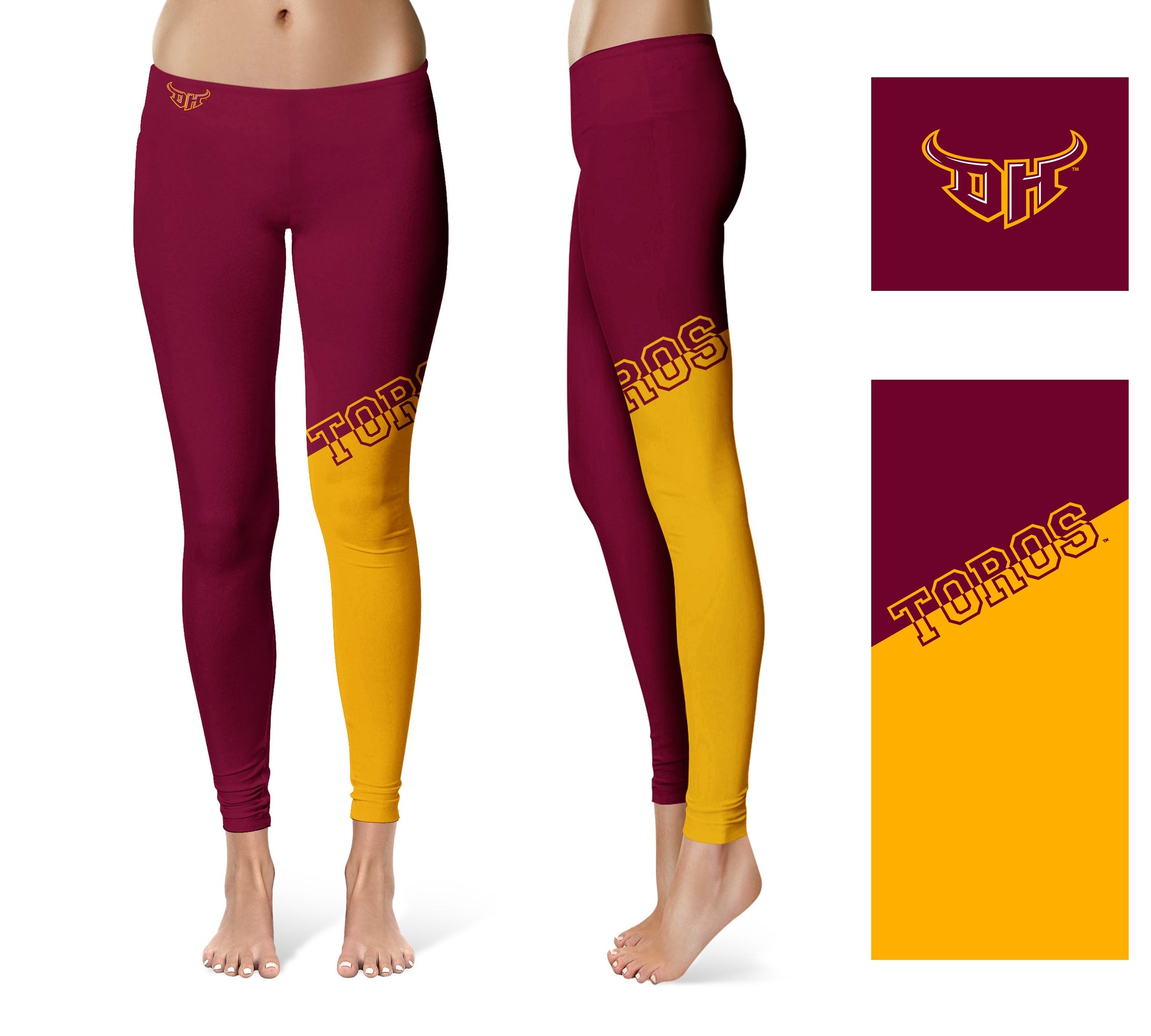 Cal State Dominguez Hills DH Toros Vive La Fete Game Day Collegiate Leg Color Block Women Red Black Yoga Leggings