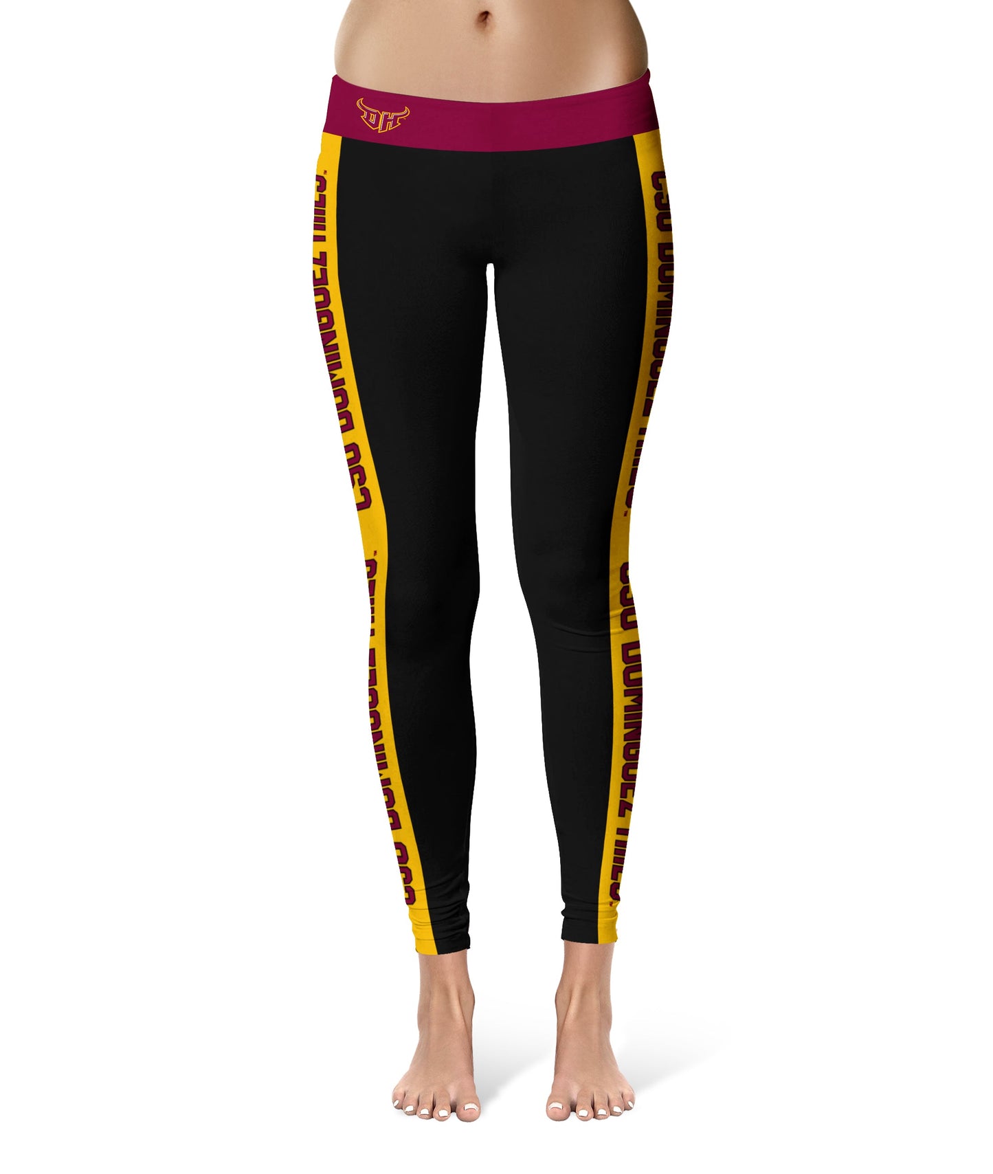 Cal State Dominguez Hills DH Toros CSUDH Vive La Fete Collegiate Gold Stripes Women Black Yoga Leggings 2 Waist Tights