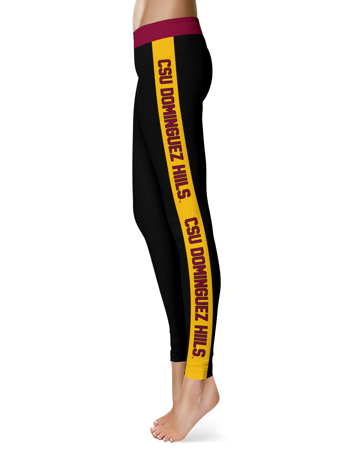 Cal State Dominguez Hills DH Toros CSUDH Vive La Fete Collegiate Gold Stripes Women Black Yoga Leggings 2 Waist Tights