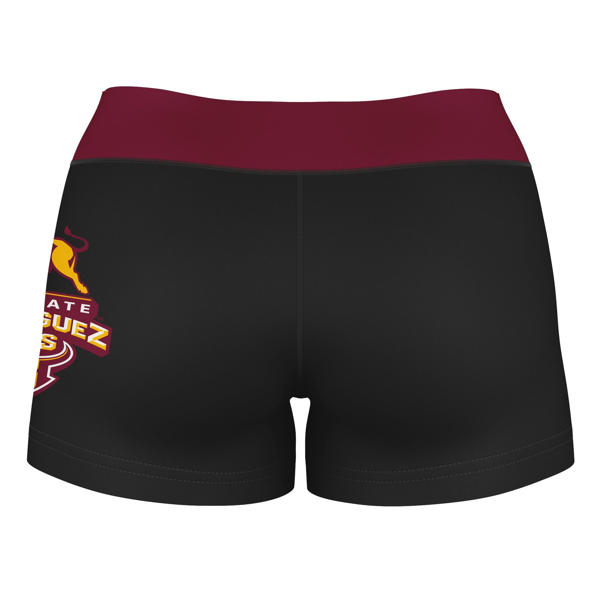 CSUDH Toros Vive La Fete Game Day Logo on Thigh & Waistband Black & Maroon Women Yoga Booty Workout Shorts 3.75 Inseam - Vive La F̻te - Online Apparel Store