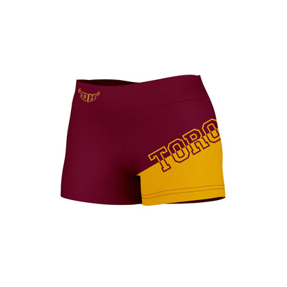 Cal State Dominguez Hills DH Toros CSUDH Vive La Fete Collegiate Leg Color Block Women Maroon Gold Optimum Yoga Short - Vive La F̻te - Online Apparel Store