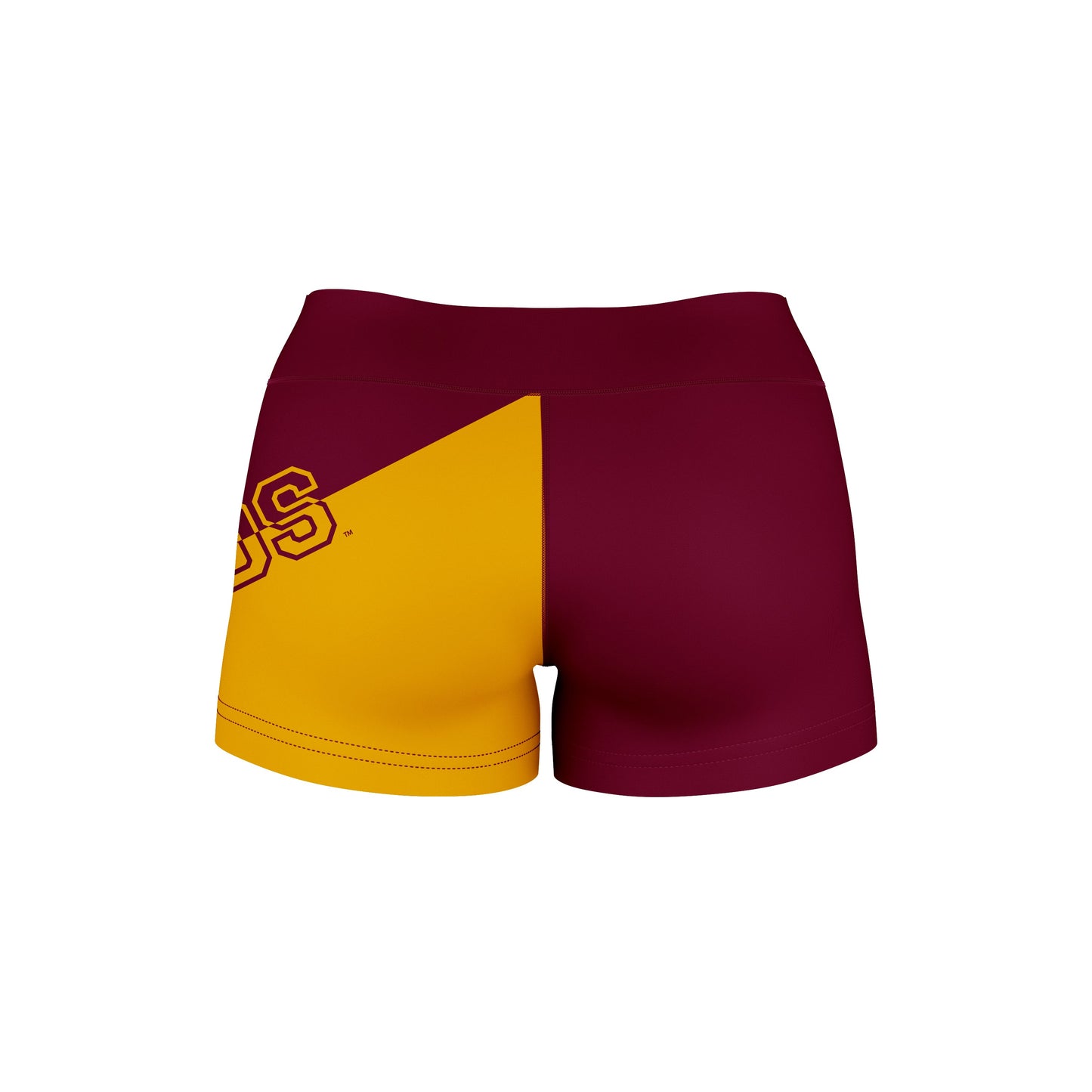 Cal State Dominguez Hills DH Toros CSUDH Vive La Fete Collegiate Leg Color Block Women Maroon Gold Optimum Yoga Short - Vive La F̻te - Online Apparel Store