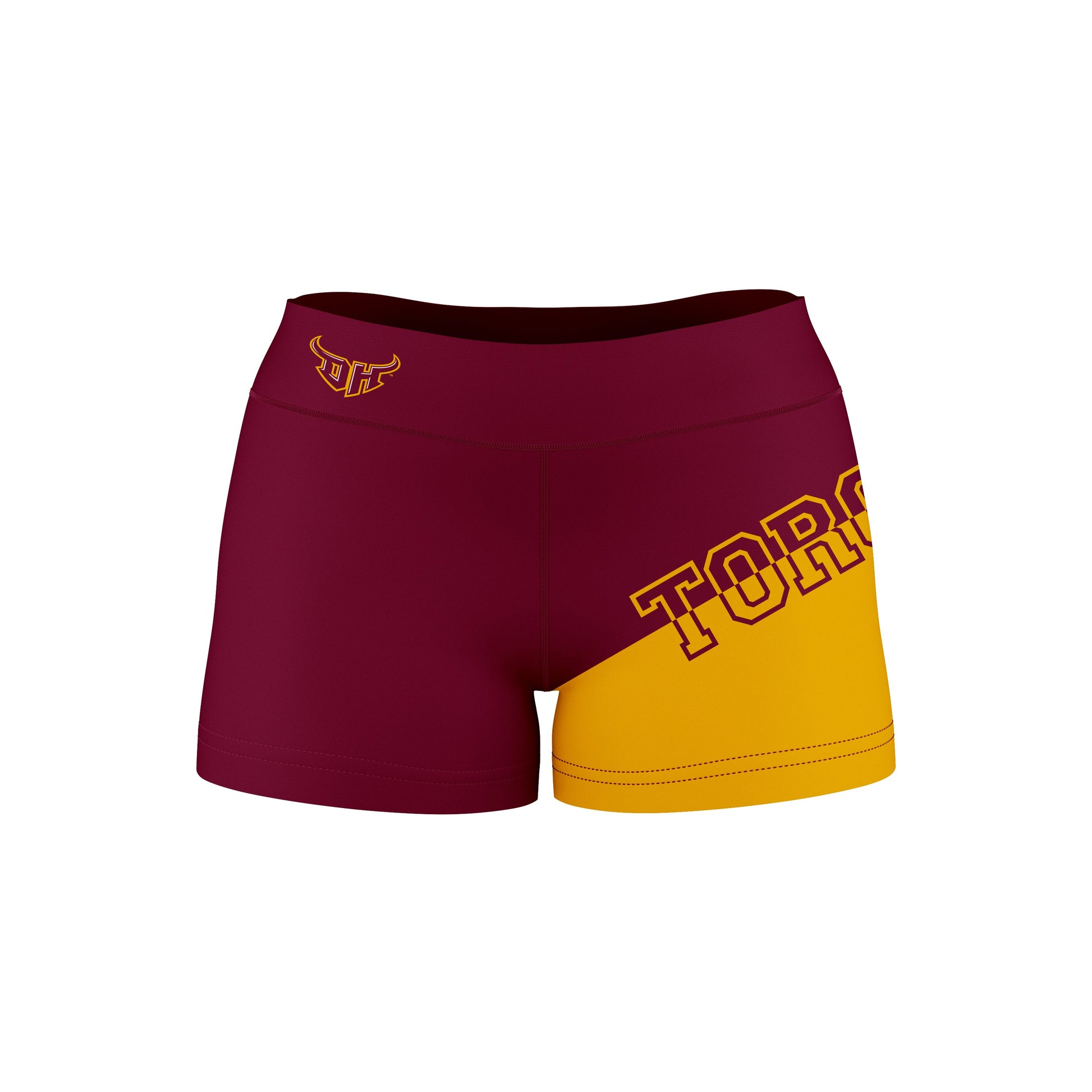 Cal State Dominguez Hills DH Toros CSUDH Vive La Fete Collegiate Leg Color Block Women Maroon Gold Optimum Yoga Short