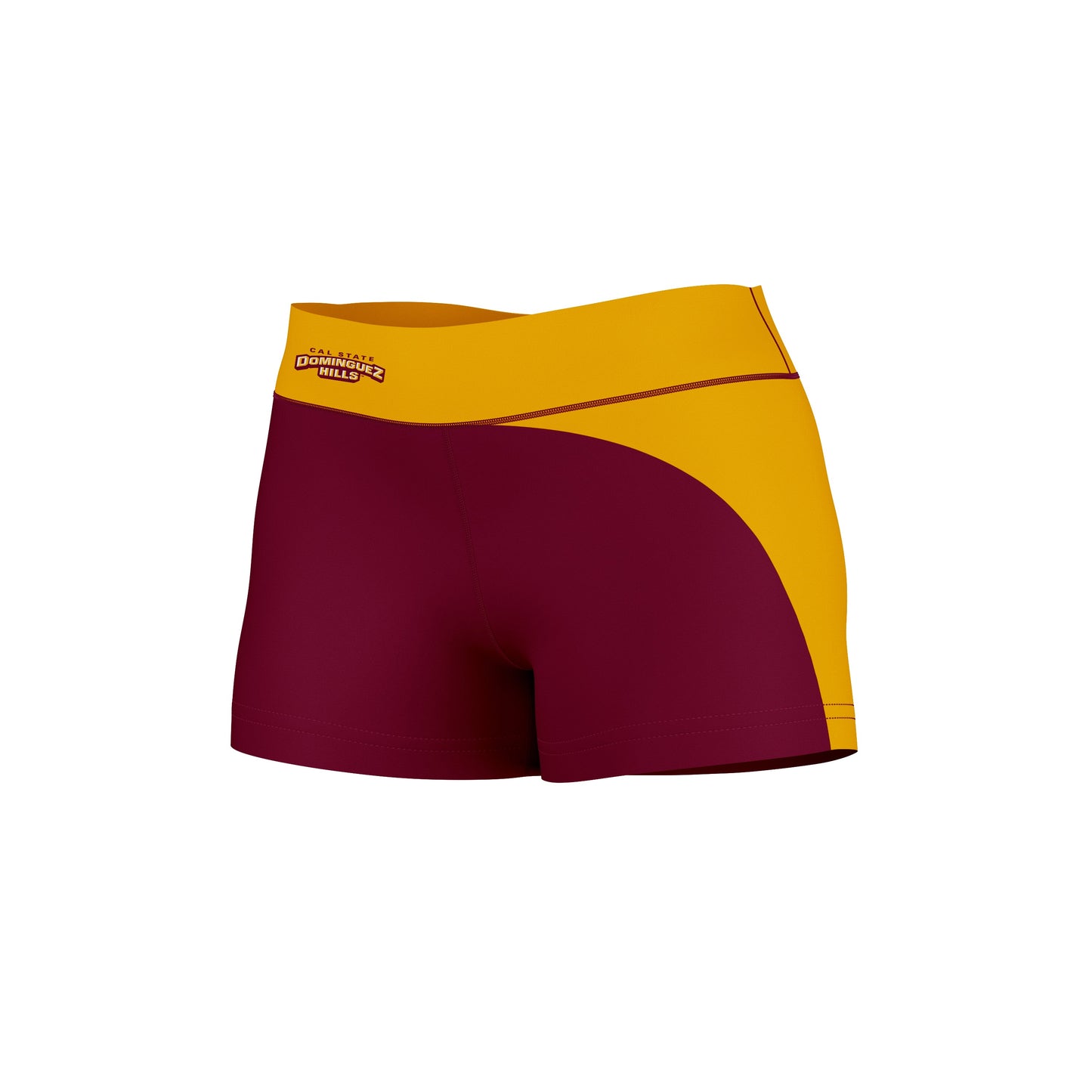 Cal State Dominguez Hills DH Toros CSUDH Vive La Fete Collegiate Waist Color Block Women Maroon Gold Optimum Yoga Short - Vive La F̻te - Online Apparel Store