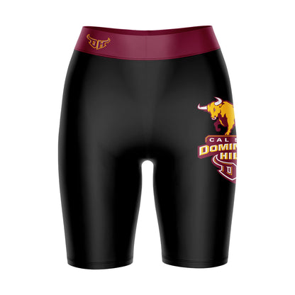 Cal State Dominguez Hills DH Toros CSUDH Vive La Fete Logo on Thigh & Waistband Black & Maroon Women Bike Short 9 Inseam