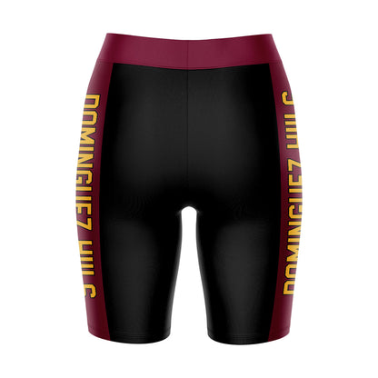 Cal State Dominguez Hills DH Toros CSUDH Vive La Fete Logo on Waistband & Maroon Stripes Black Women Bike Short 9 Inseam