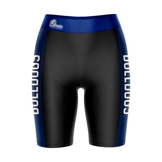 Drake Bulldogs Vive La Fete Game Day Logo on Waistband and Blue Stripes Black Women Bike Short 9 Inseam