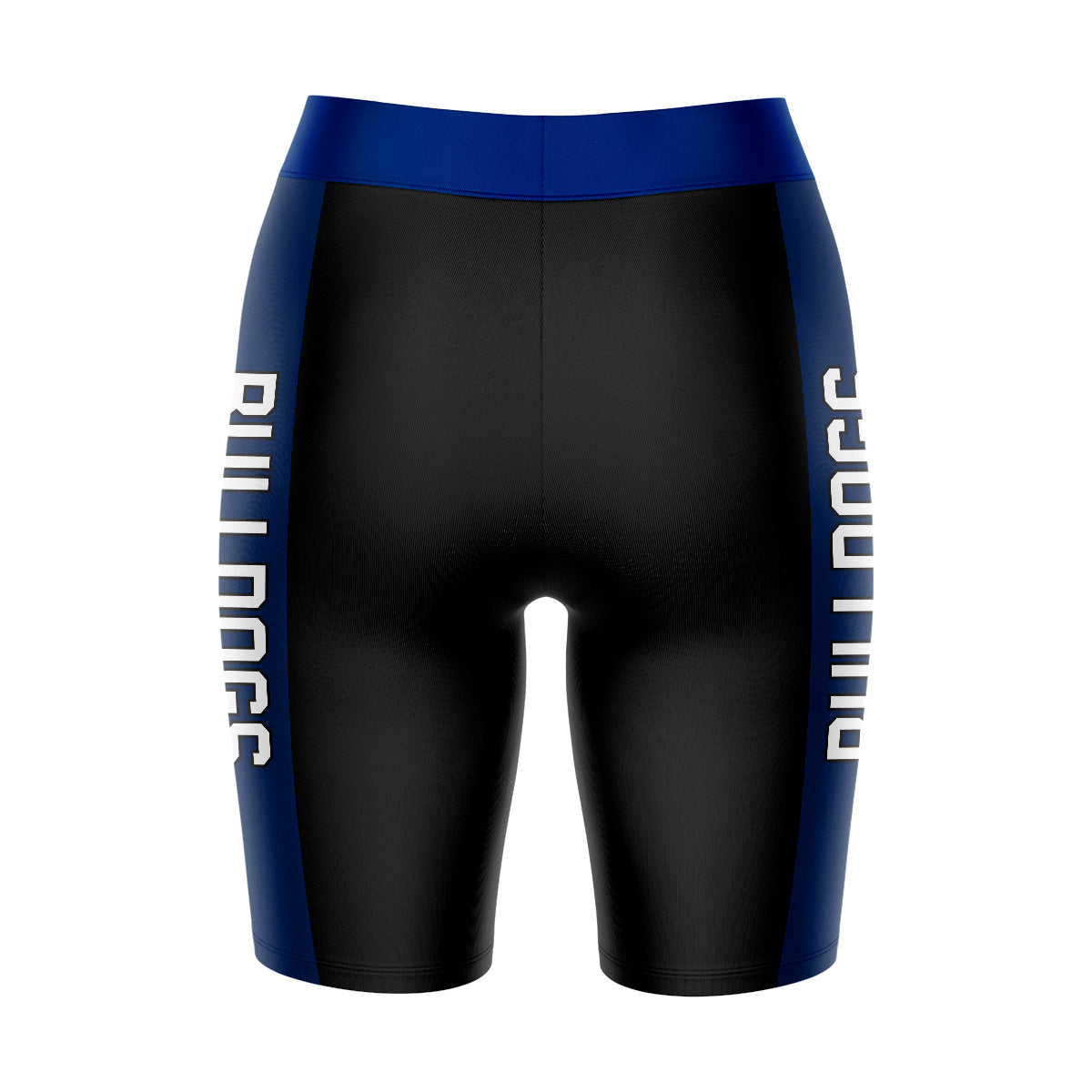 Drake Bulldogs Vive La Fete Game Day Logo on Waistband and Blue Stripes Black Women Bike Short 9 Inseam