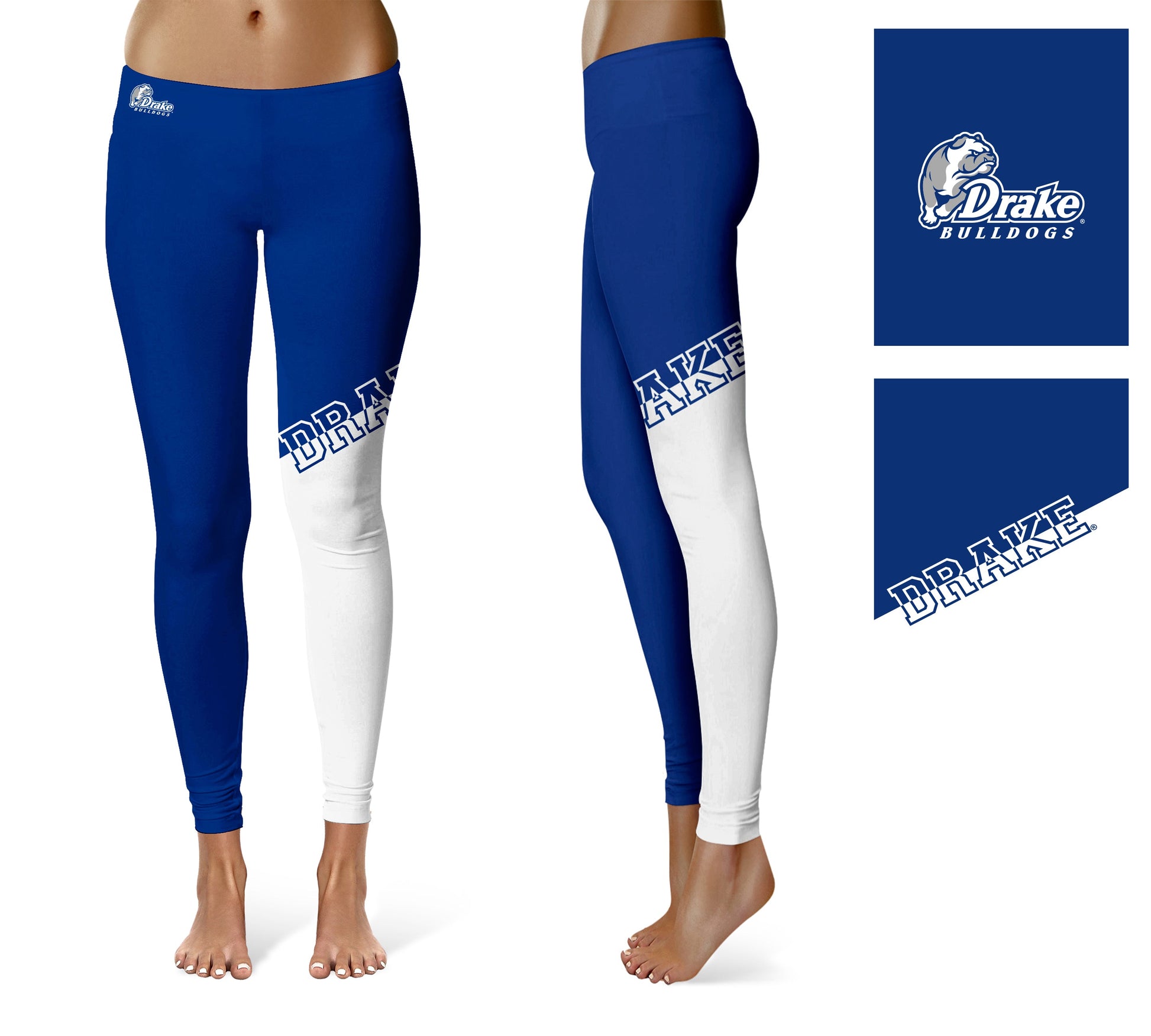 Drake University Bulldogs Game Day Leg Color Block Blue White Yoga Leggings  for Women by Vive La Fete