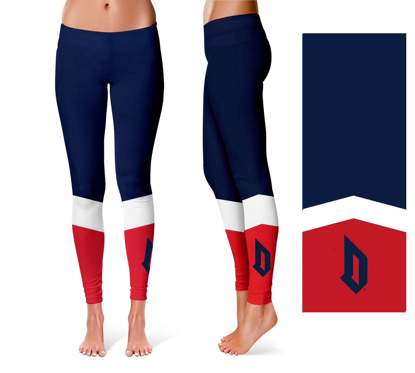 Duquesne Dukes Vive La Fete Game Day Collegiate Ankle Color Block Women Blue Red Yoga Leggings