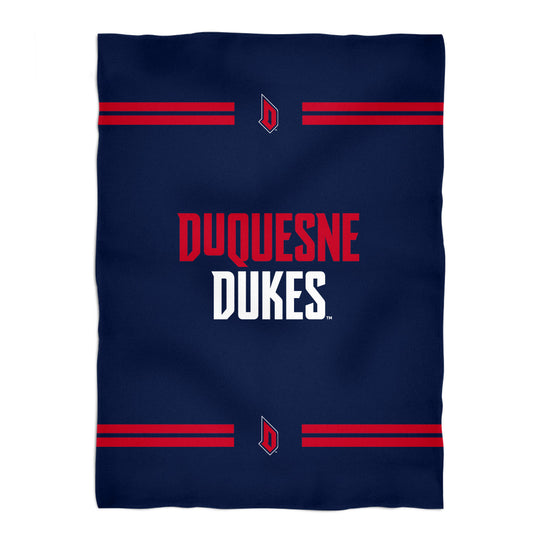 Duquesne Dukes Game Day Soft Premium Fleece Blue Throw Blanket 40 x 58 Logo and Stripes