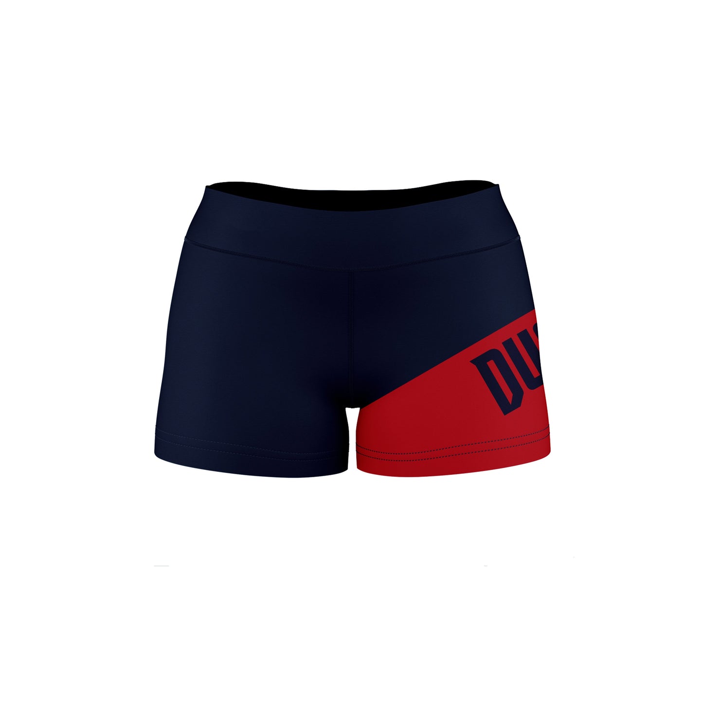 Duquesne University Dukes Vive La Fete Game Day Collegiate Leg Color Block Women Blue Red Optimum Yoga Short