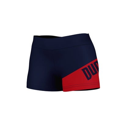 Duquesne University Dukes Vive La Fete Game Day Collegiate Leg Color Block Women Blue Red Optimum Yoga Short - Vive La F̻te - Online Apparel Store