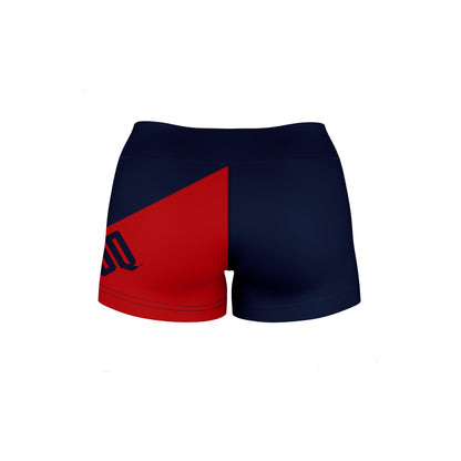 Duquesne University Dukes Vive La Fete Game Day Collegiate Leg Color Block Women Blue Red Optimum Yoga Short - Vive La F̻te - Online Apparel Store