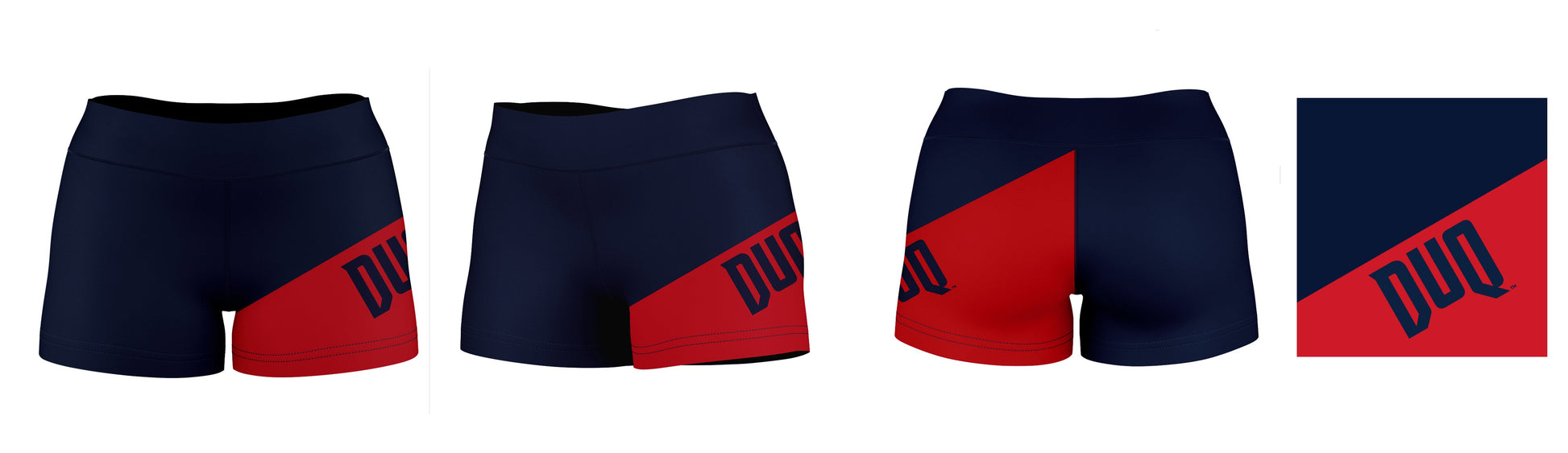 Duquesne University Dukes Vive La Fete Game Day Collegiate Leg Color Block Women Blue Red Optimum Yoga Short - Vive La F̻te - Online Apparel Store