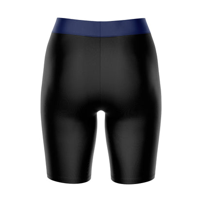 Duquesne Dukes Vive La Fete Game Day Logo on Thigh and Waistband Black and Blue Women Bike Short 9 Inseam"