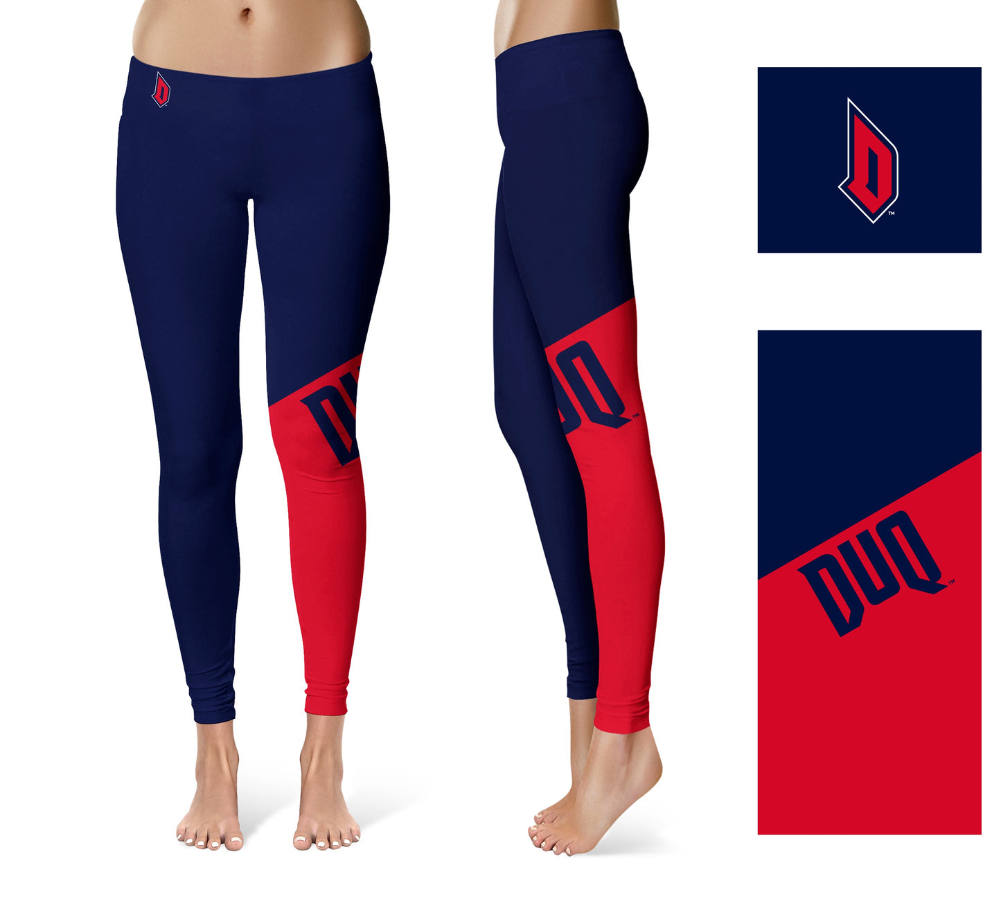 Duquesne Dukes Vive La Fete Game Day Collegiate Leg Color Block Women Blue Red Yoga Leggings