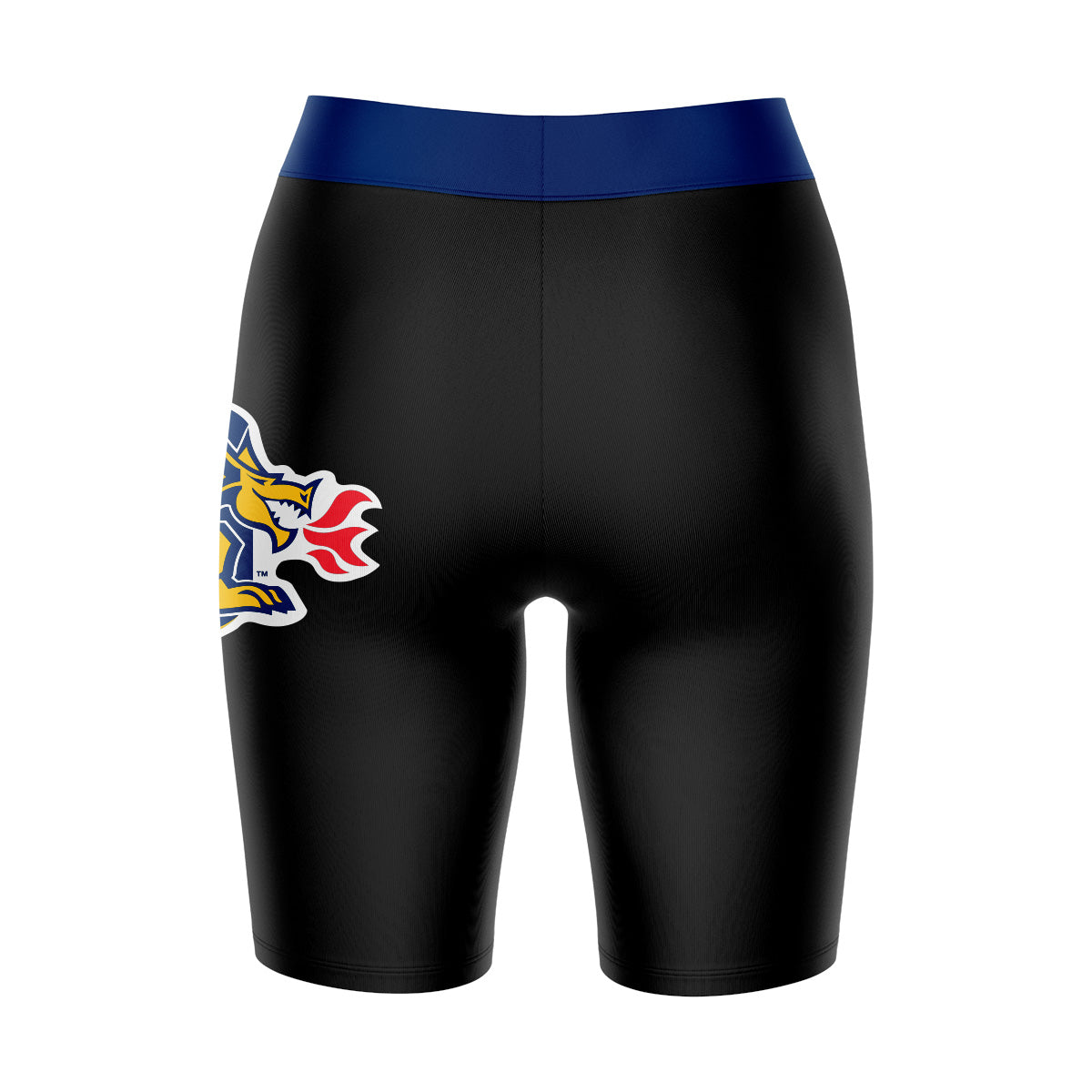 Drexel Dragon Vive La Fete Game Day Logo on Thigh and Waistband Black and Blue Women Bike Short 9 Inseam"