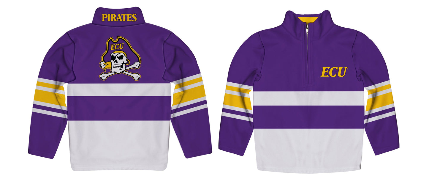 East Carolina Pirates Logo Stripes Purple Long Sleeve Quarter Zip Sweatshirt by Vive La Fete