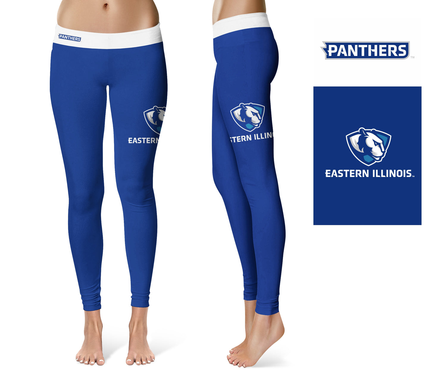 EIU Eastern Illinois University Vive La Fete Game Day Collegiate Logo on Thigh Blue Women Yoga Leggings 2.5 Waist Tights