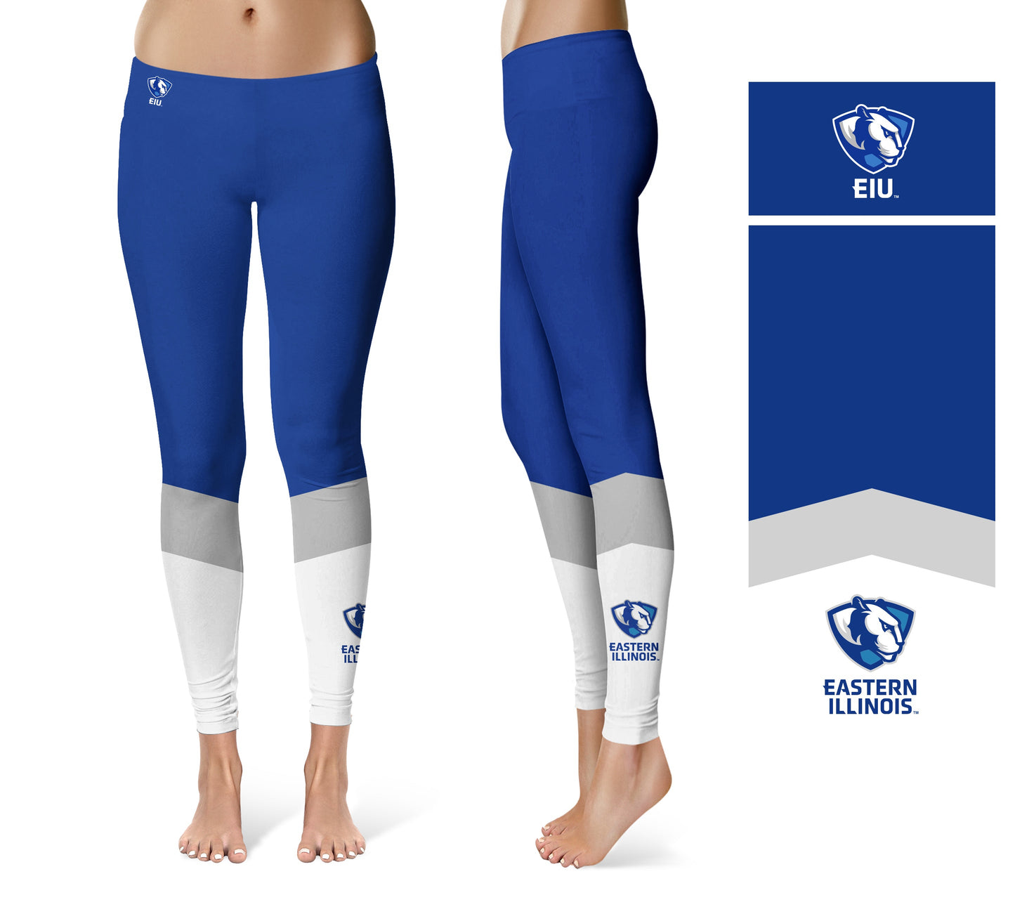 EIU Eastern Illinois University Vive La Fete Game Day Collegiate Ankle Color Block Women Blue White Yoga Leggings