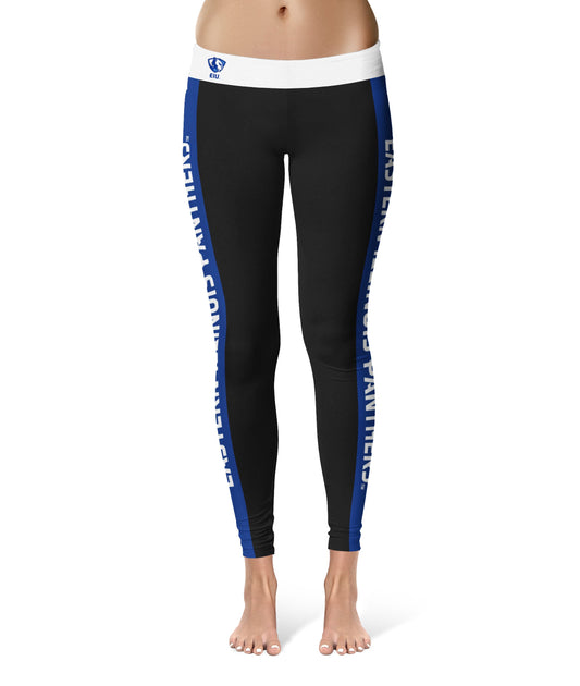 Eastern Illinois Panthers EIU Vive La Fete Game Day Collegiate Blue Stripes Women Black Yoga Leggings 2 Waist Tights