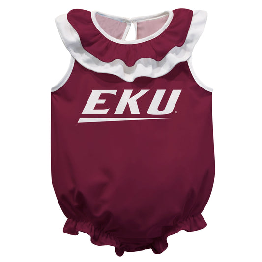 Eastern Kentucky Colonels EKU Maroon Sleeveless Ruffle One Piece Jumpsuit Logo Bodysuit by Vive La Fete