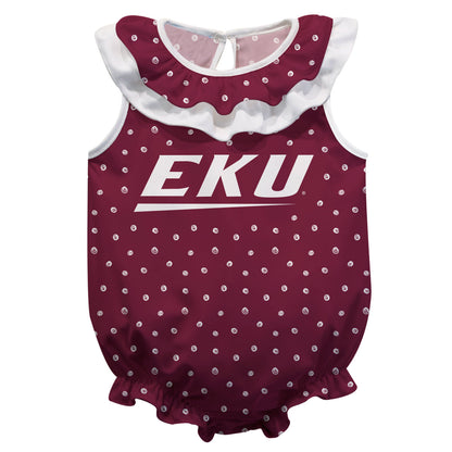 EKU Colonels Swirls Maroon Sleeveless Ruffle One Piece Jumpsuit Logo Bodysuit by Vive La Fete