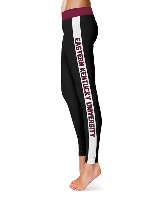 Eastern Kentucky Colonels EKU Vive La Fete Game Day Collegiate White Stripes Women Black Yoga Leggings 2 Waist Tights"